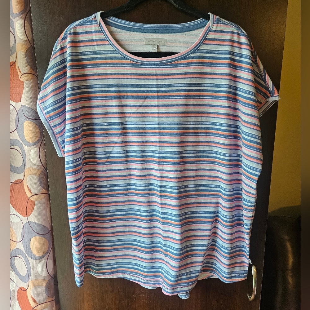 Ocean + Coast Striped Tee in Blue, Pink & White Size XL